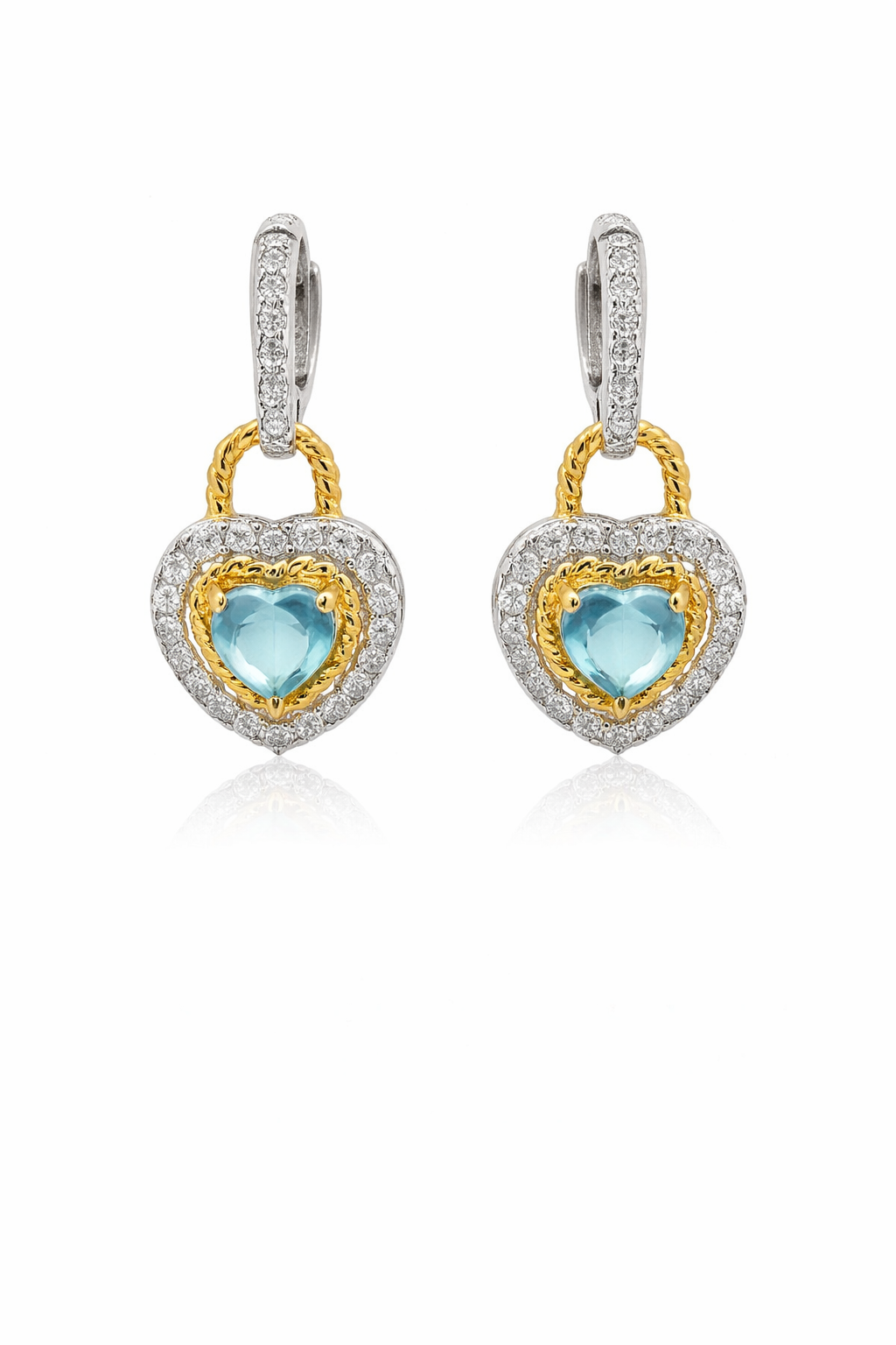 Sterling Silver Two-Tone Colored CZ Heart Earrings