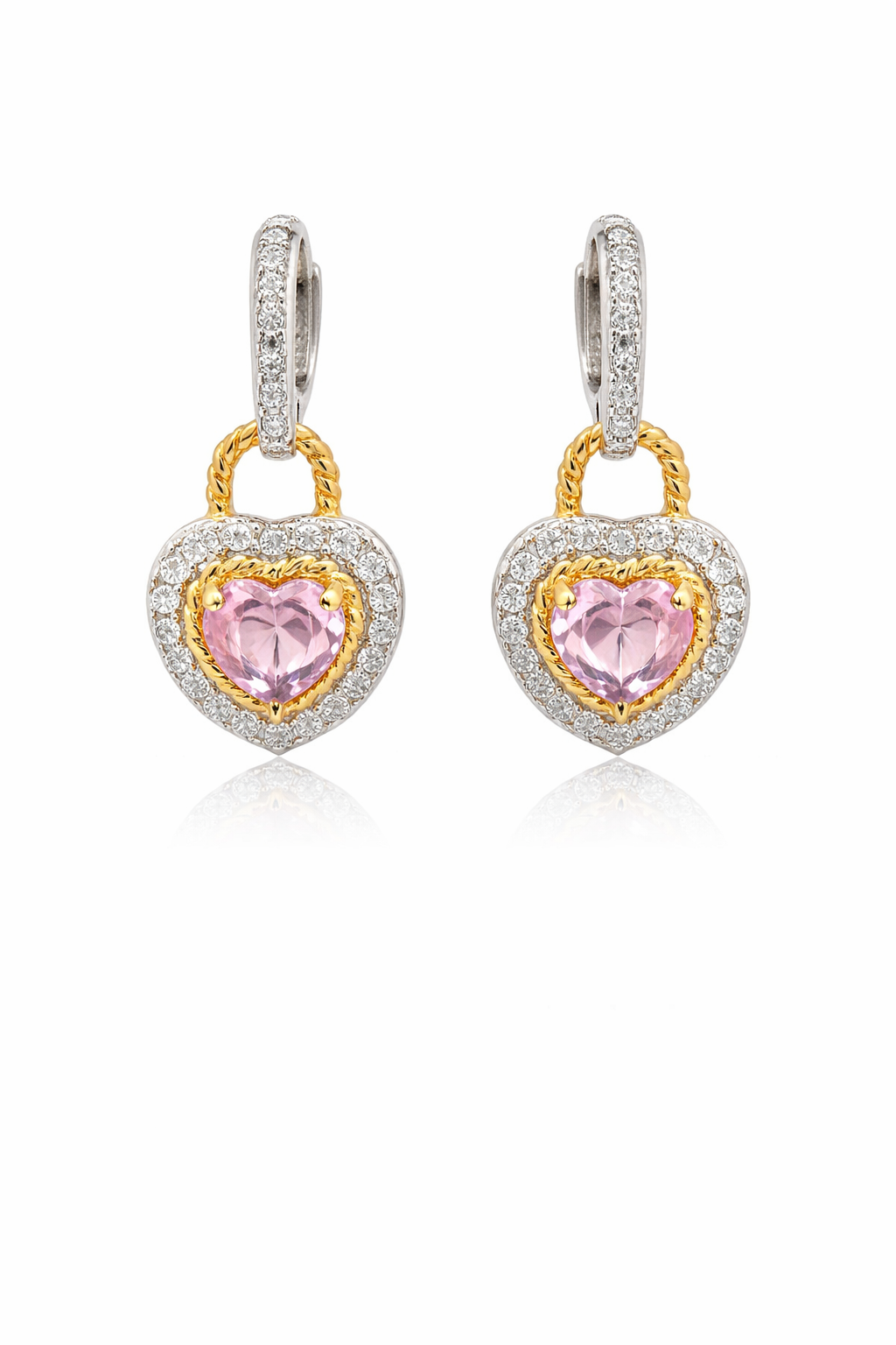 Sterling Silver Two-Tone Colored CZ Heart Earrings
