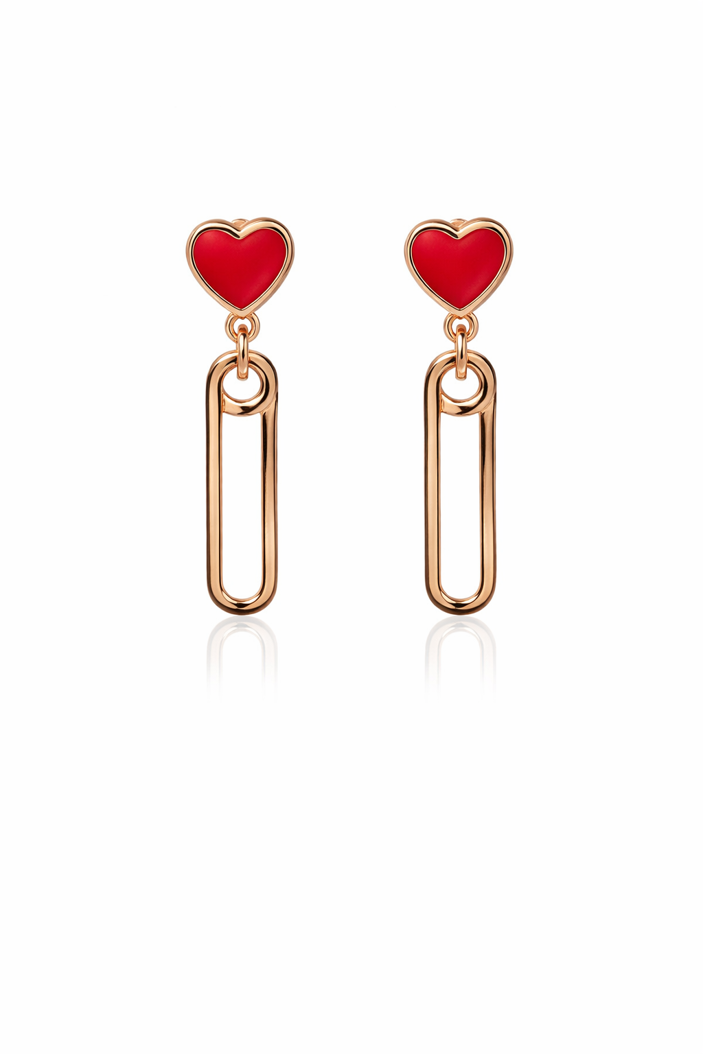 Sterling Silver Rose Gold Pink Heart Post Dangle Safety Pin Earrings