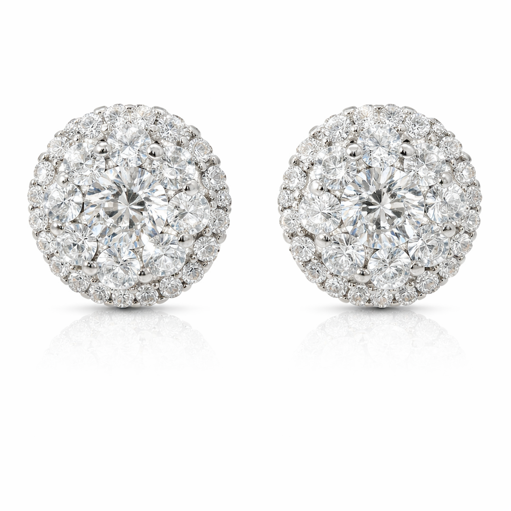 Sterling Silver Circle CZ Cluster Earrings