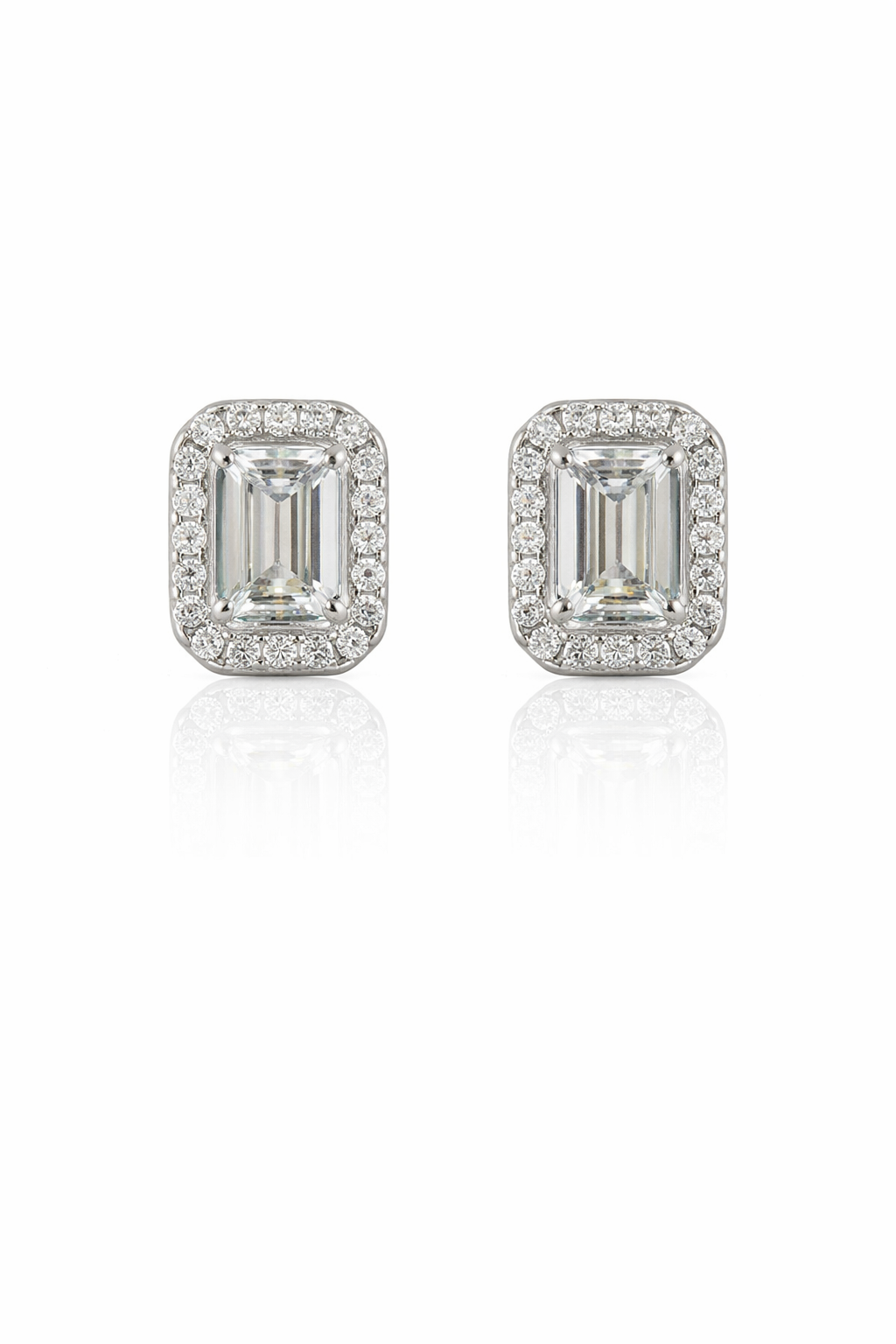 Sterling Silver CZ Border Rectangle Earrings