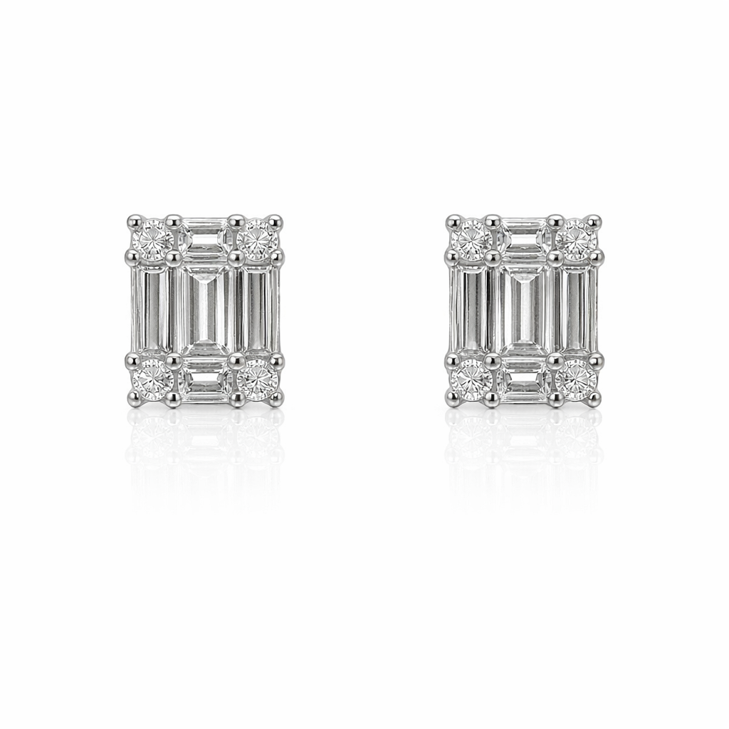 Sterling Silver Small Rectangle CZ Earrings