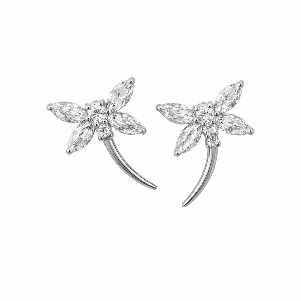 Sterling Silver Clear CZ Dragonfly Earrings