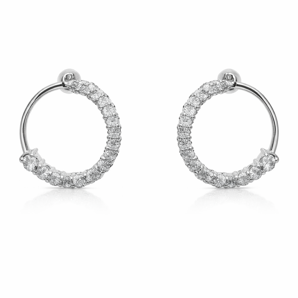 Sterling Silver Circle CZ Border Earrings
