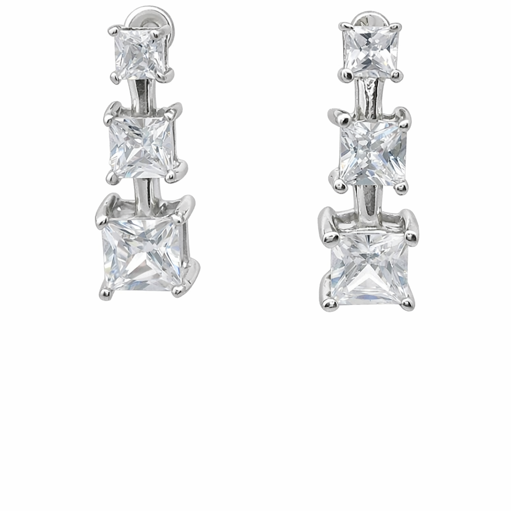 Sterling Silver 3 Square Dangle Earrings