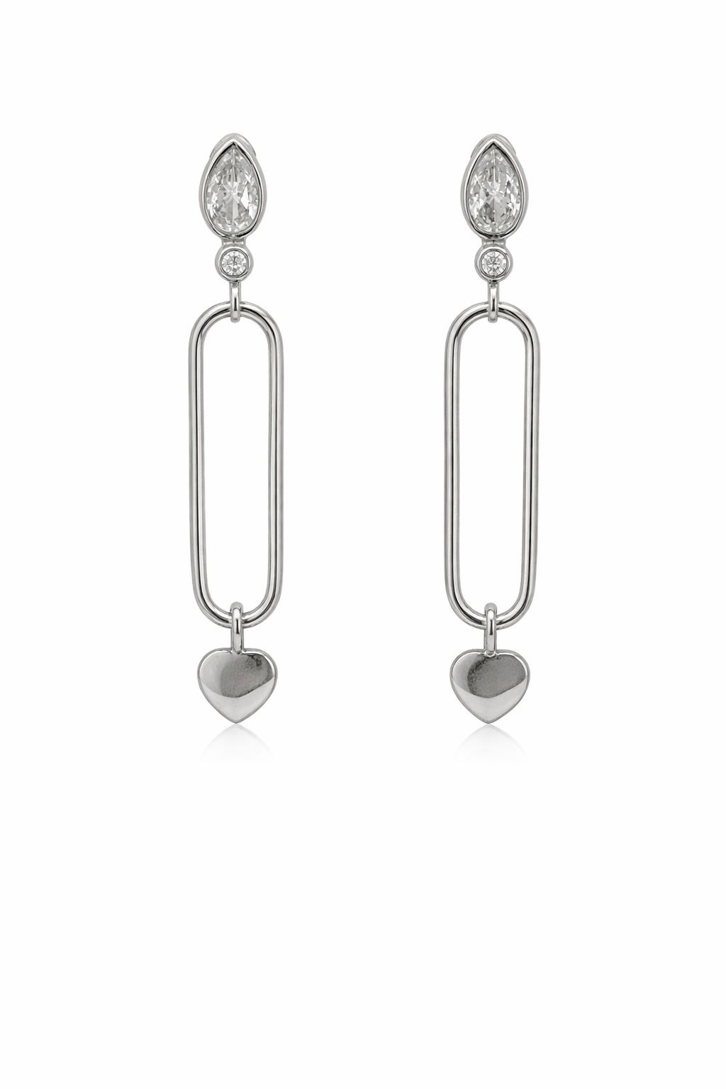 STERLING SILVER CZ TEARDROP OPEN OVAL & DANGLING HEART POST EARRING