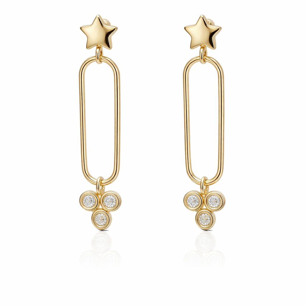 STERLING SILVER CZ STAR OPEN OVAL & DANGLING BEZELS POST EARRING