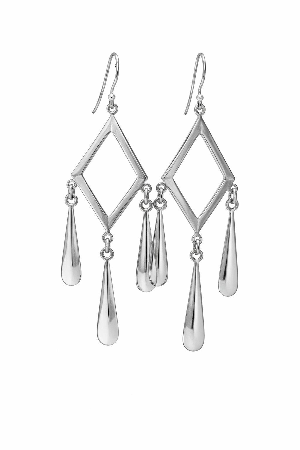 Sterling Silver Open Diamond Shape Dangle Earrings