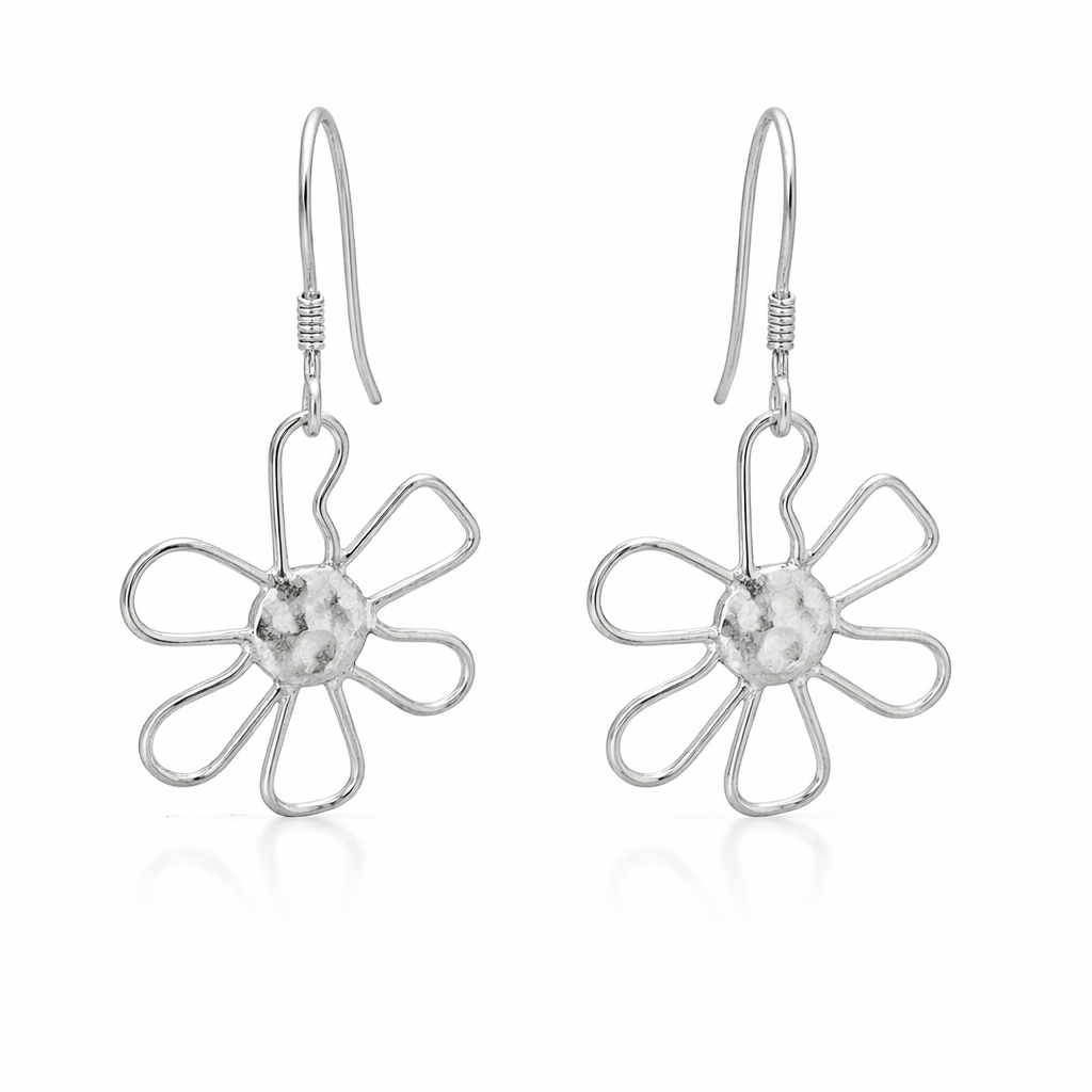 Sterling Silver Open Flower Dangling Earrings