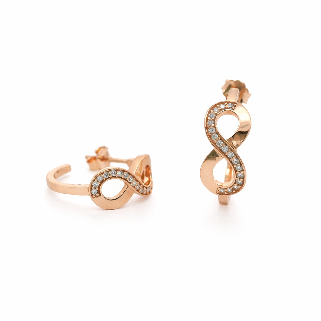Sterling Silver Infinity Half CZ Post Hoop Earrings