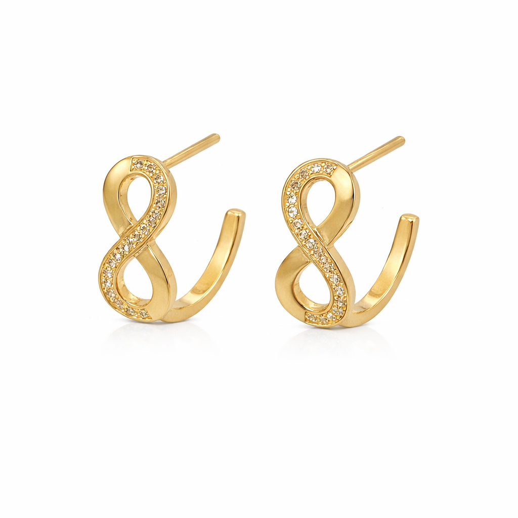 Sterling Silver Infinity Half CZ Post Hoop Earrings