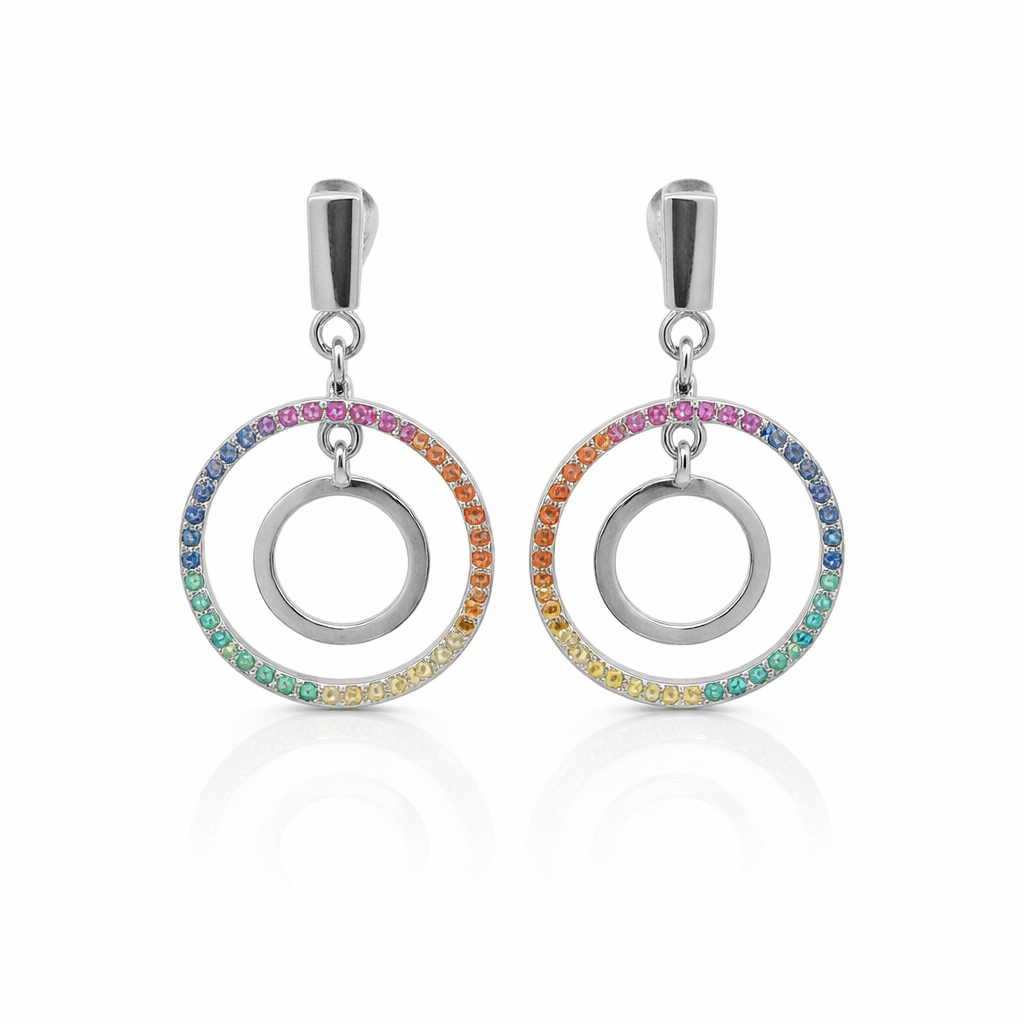 Sterling Silver Open Circle Multicolor Dangling Earrings