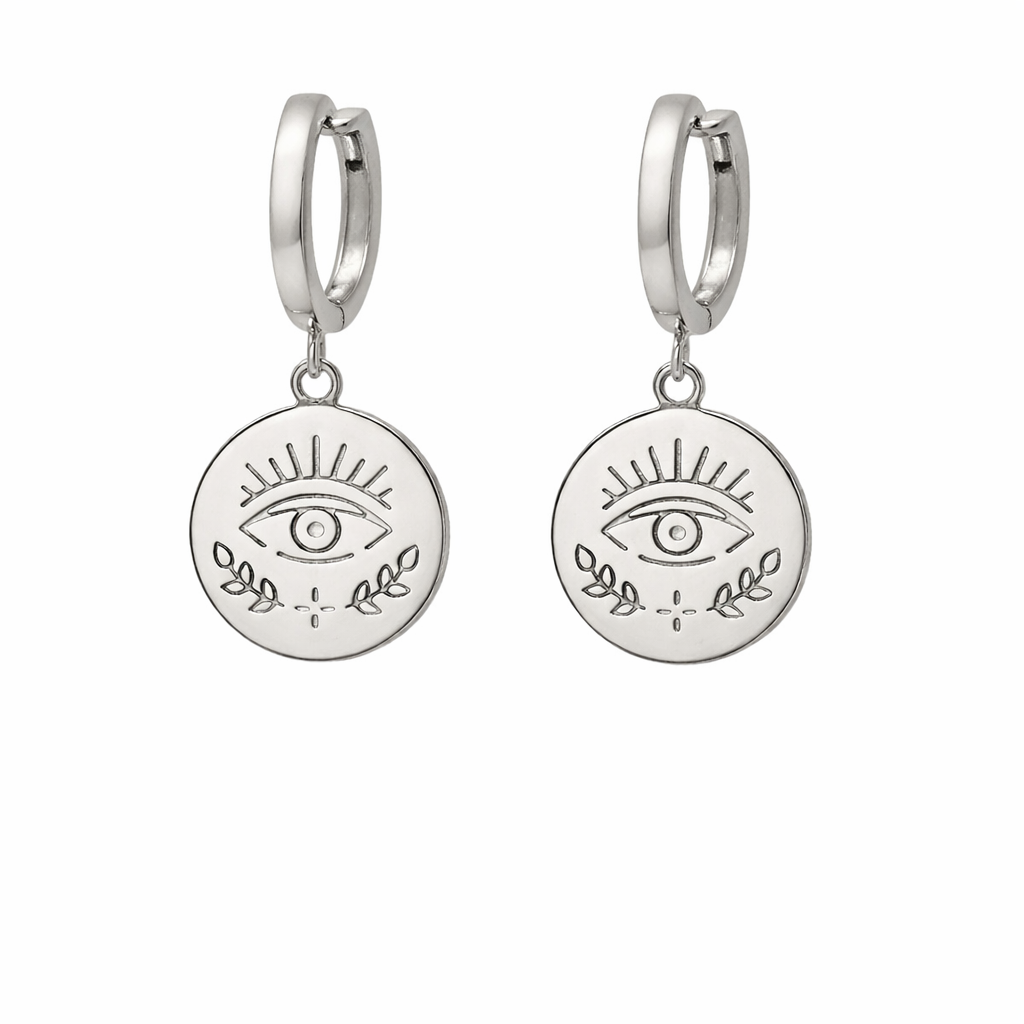 Sterling Silver Evil Eye Dangling Post Clip Earrings