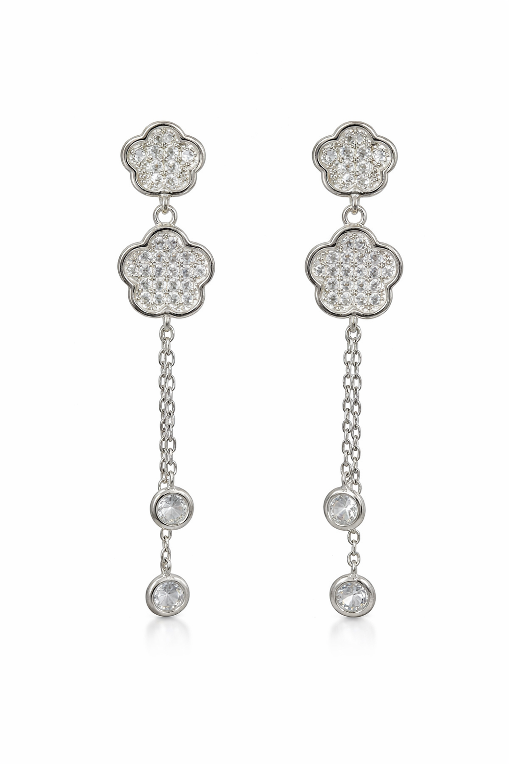 Sterling Silver Flower CZ Dangling Earrings