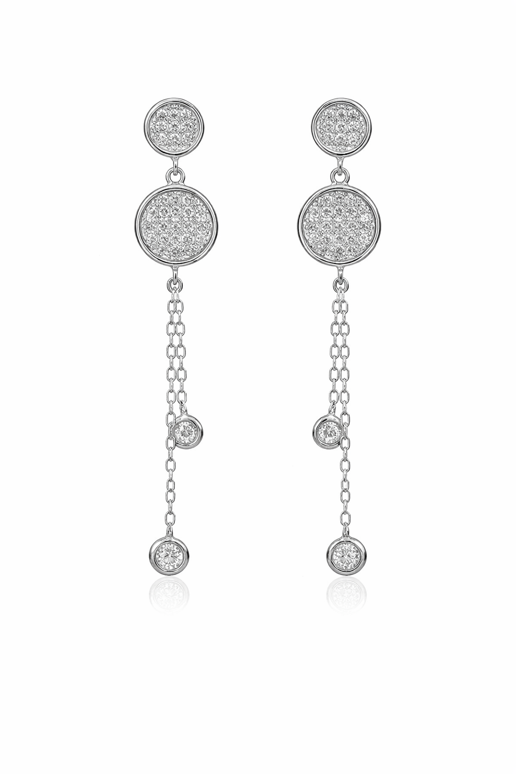 Sterling Silver Round CZ Dangling Earrings