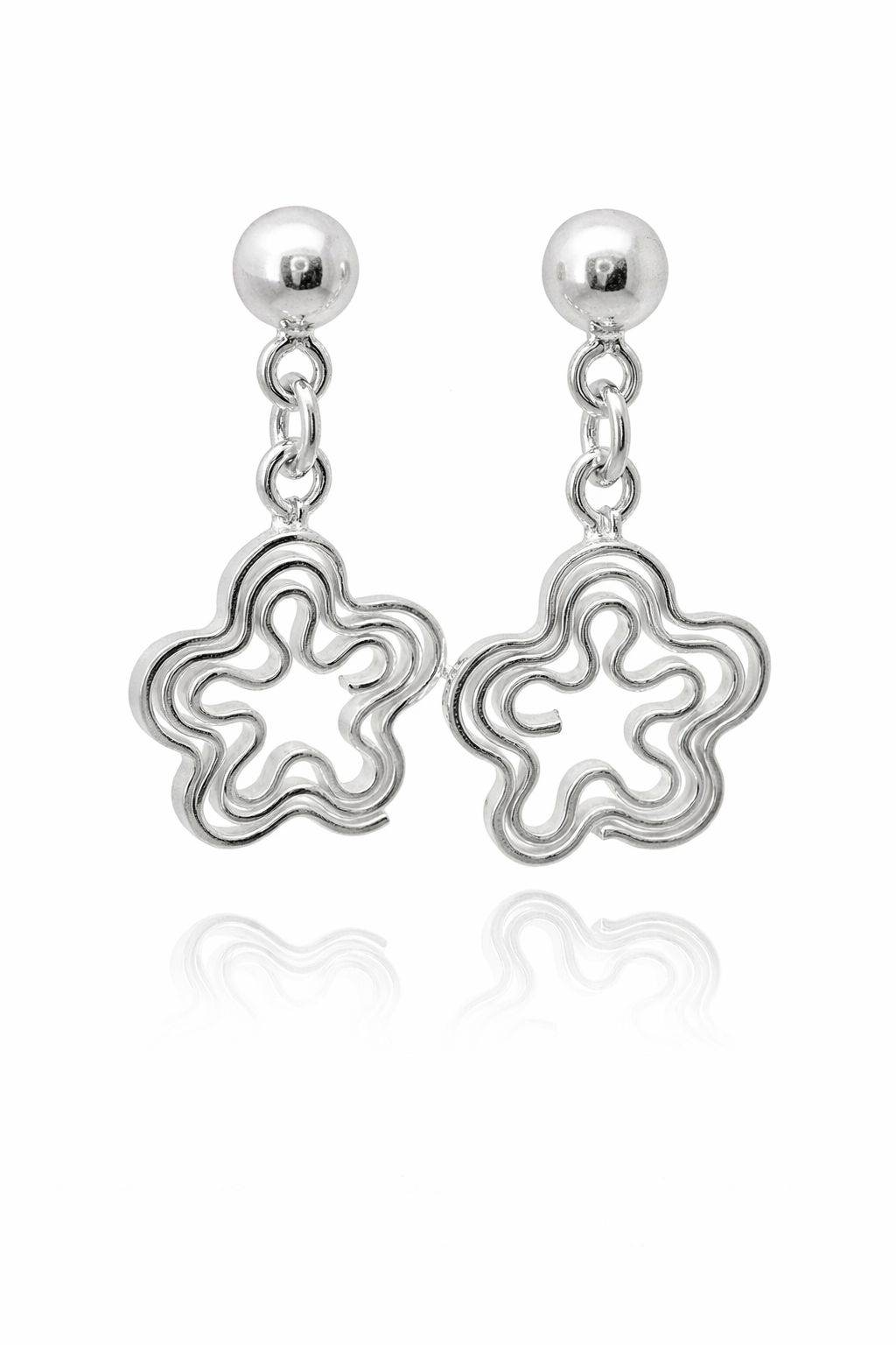 Sterling Silver Flower Shaped Wired Dangling Earrings