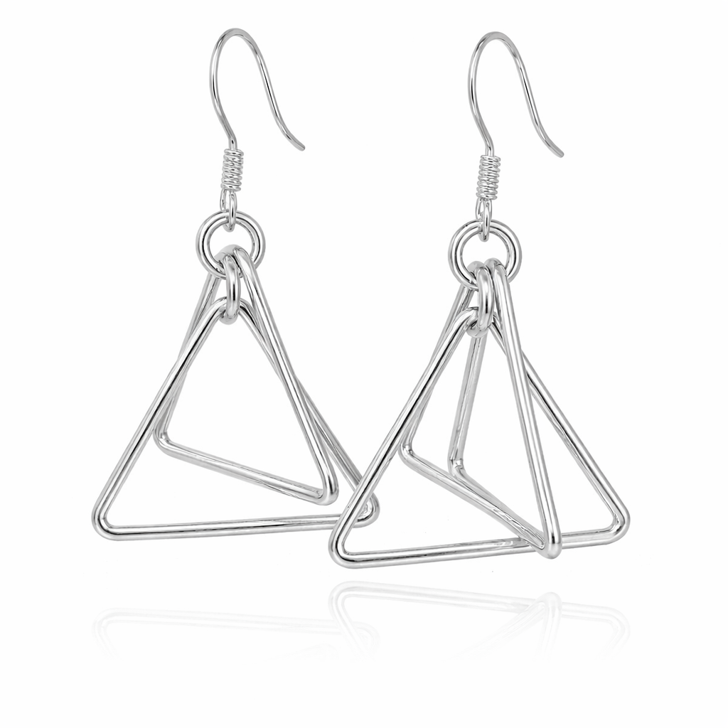 Sterling Silver Double Triangle Earrings - ER7416