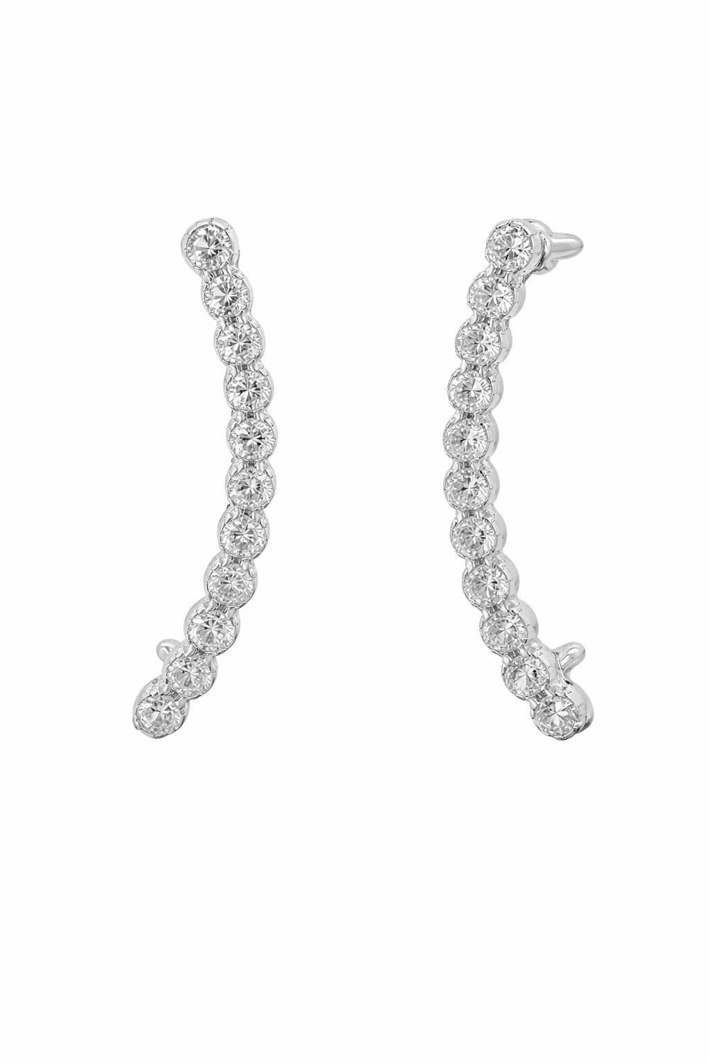 Sterling Silver Long Curved CZ Earrings With Cartilage Cuff