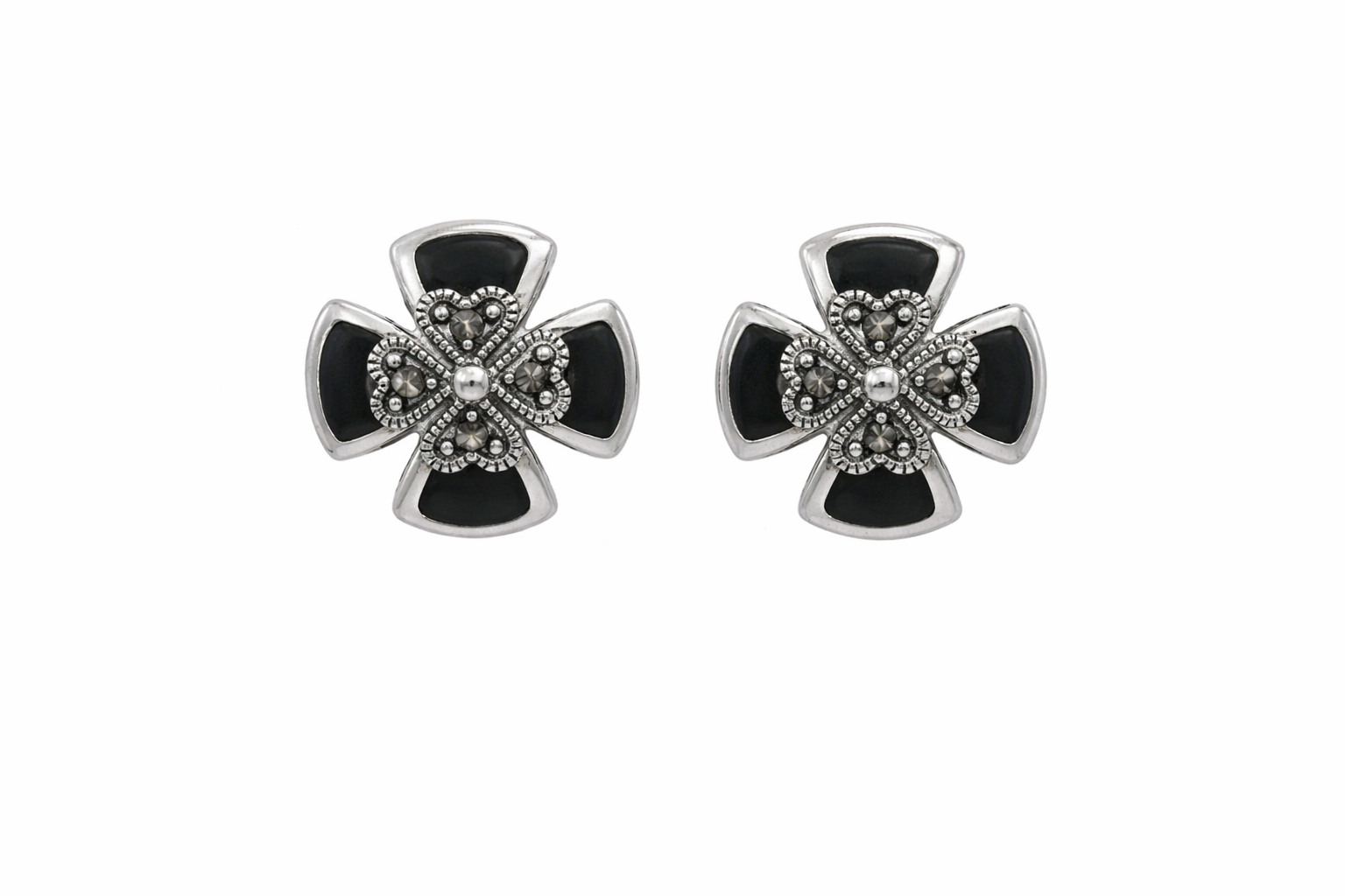 Sterling Silver Black Flower Studs