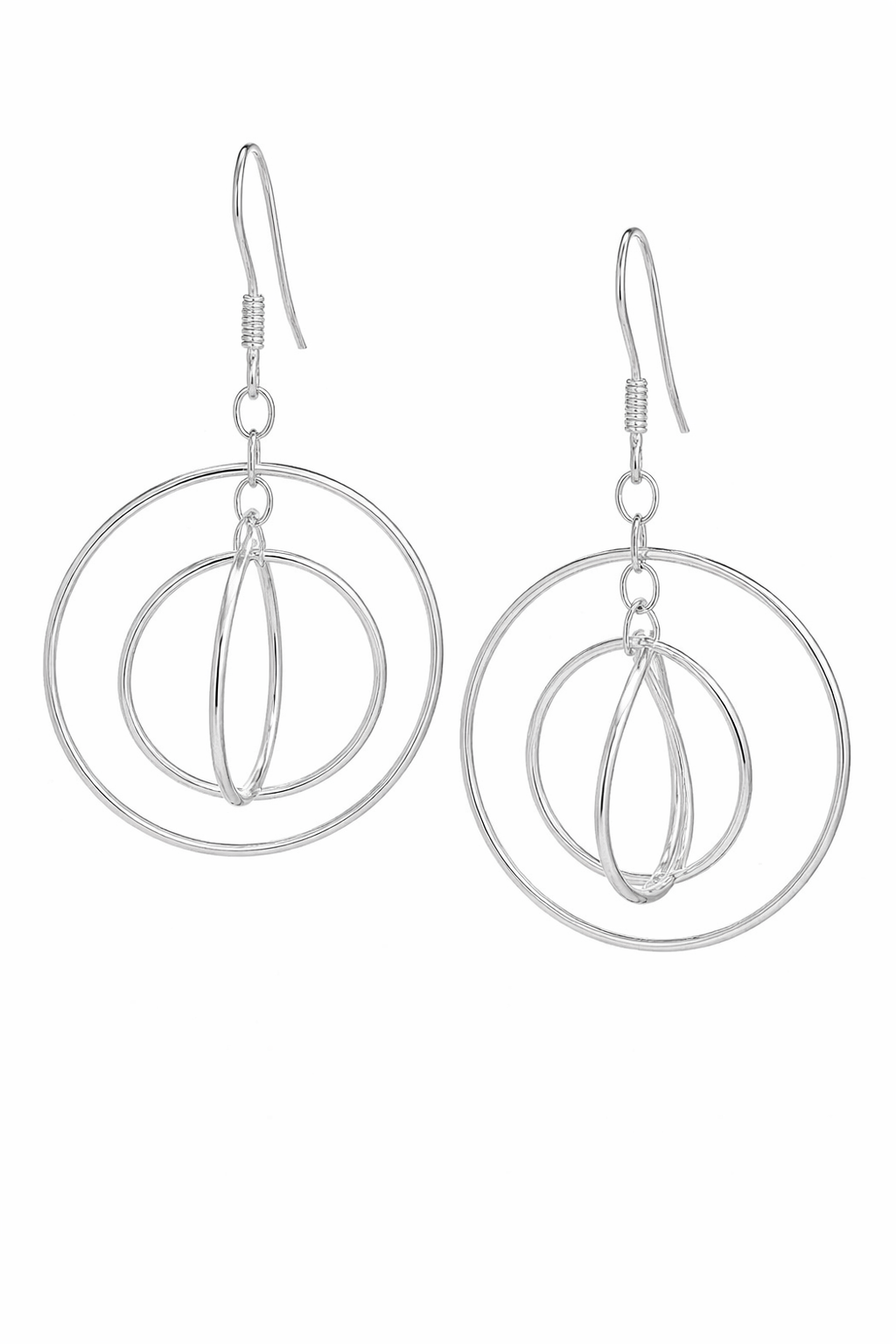 Sterling Silver Triple Round French Wire Dangling Earrings