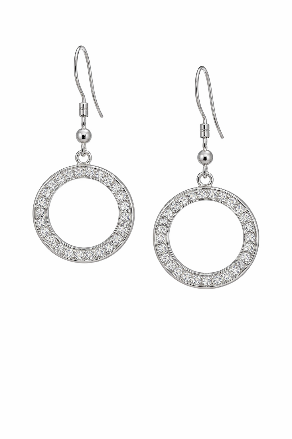 Sterling Silver Circle CZ Dangling Earrings