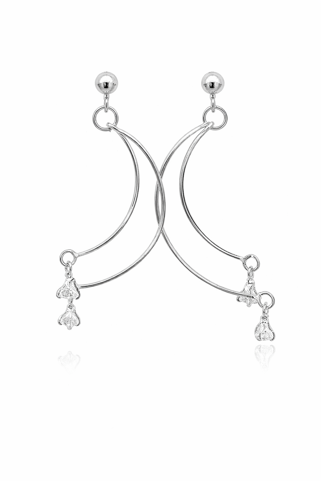 Sterling Silver Double Curved Dangling CZ Earrings