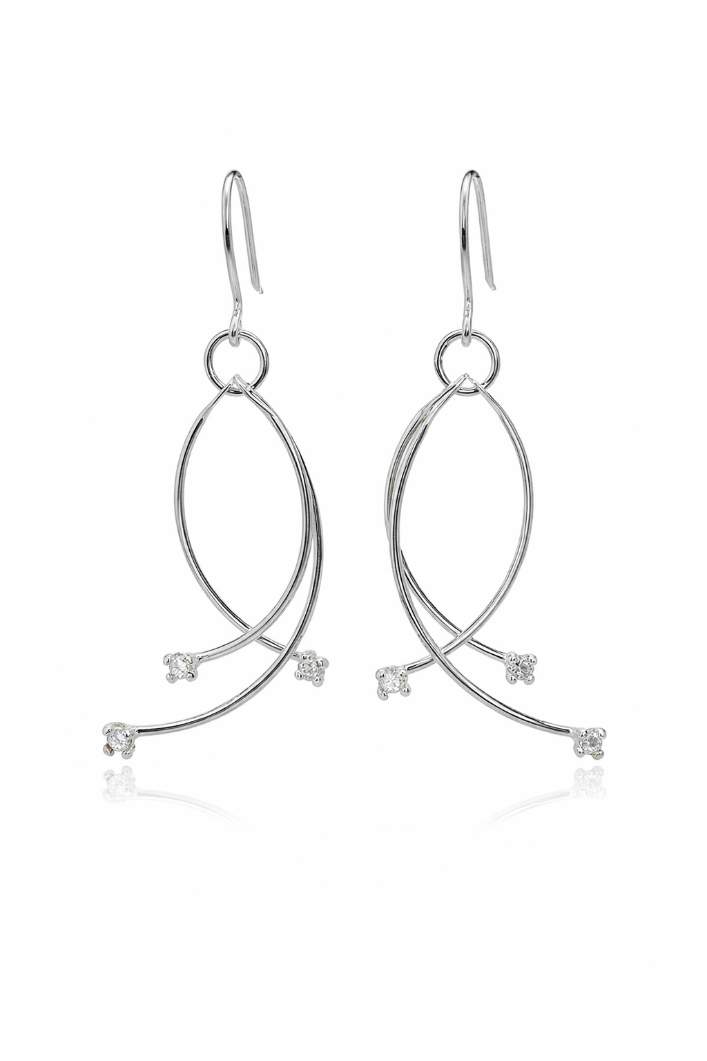 Sterling Silver Triple Curved Dangling CZ Earrings