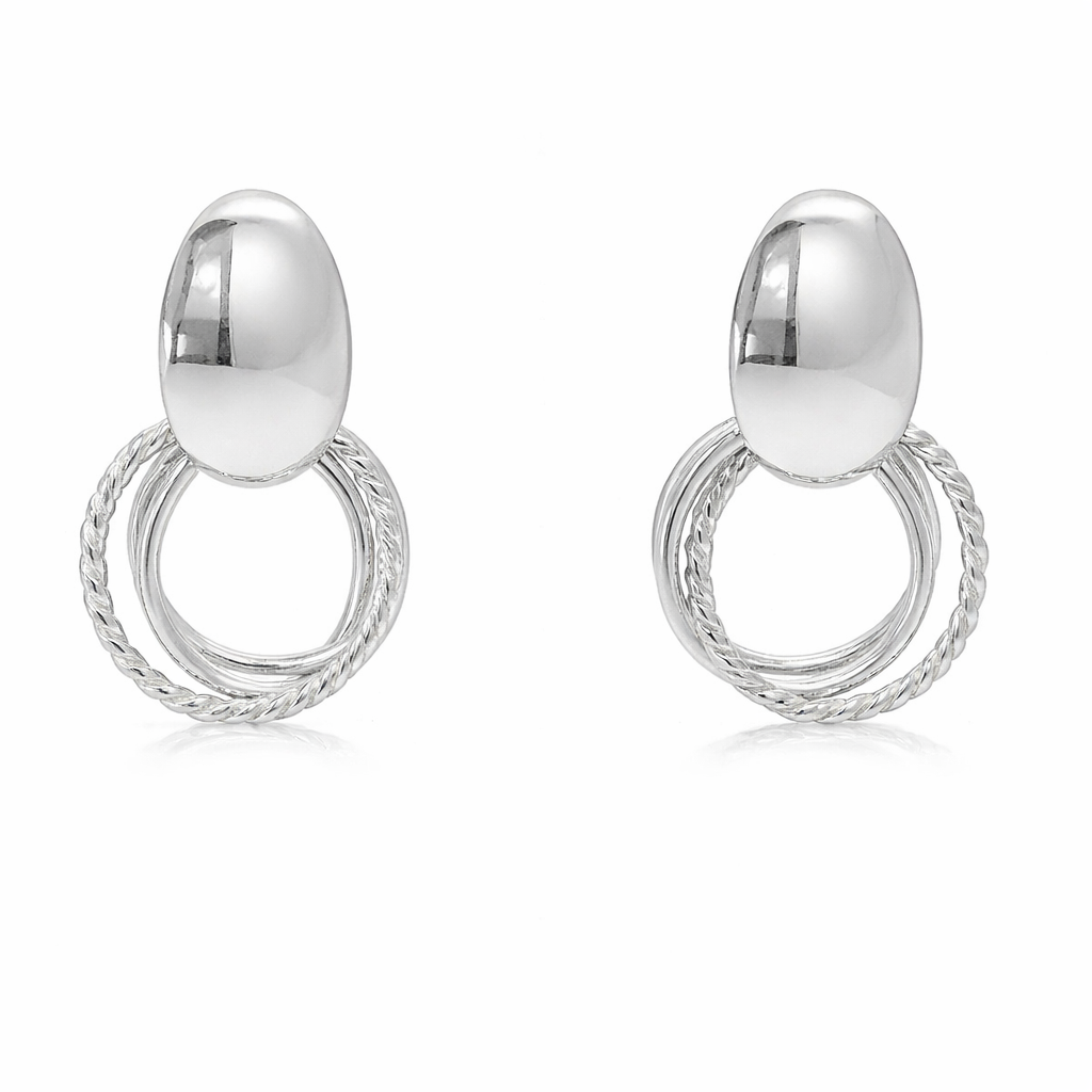 Sterling Silver Oval W/ Dangling Circles Earrings