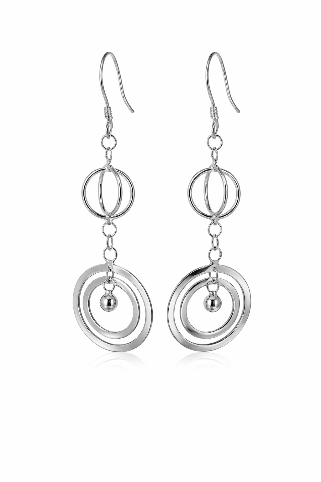 Sterling Silver Fancy Circle Dangling Earrings