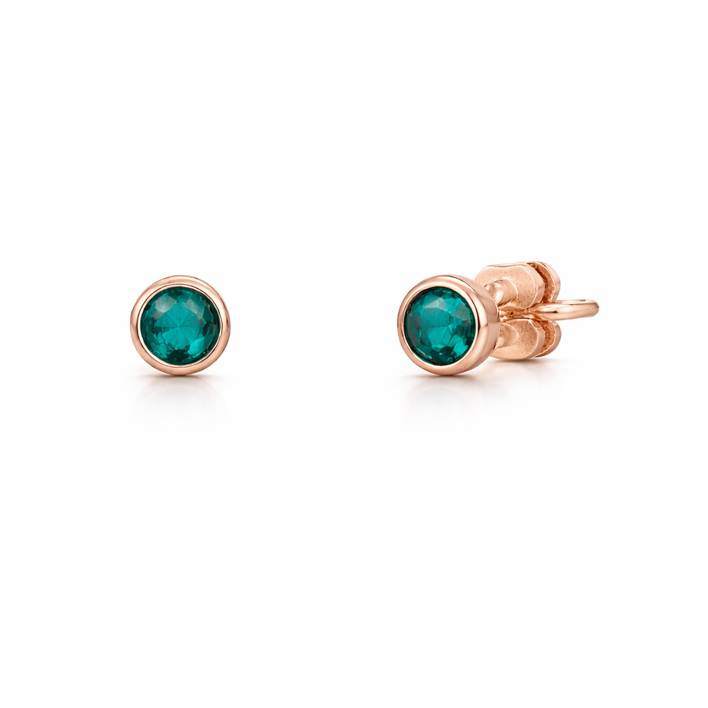 Sterling Silver Small Rose Gold Circle CZ Studs