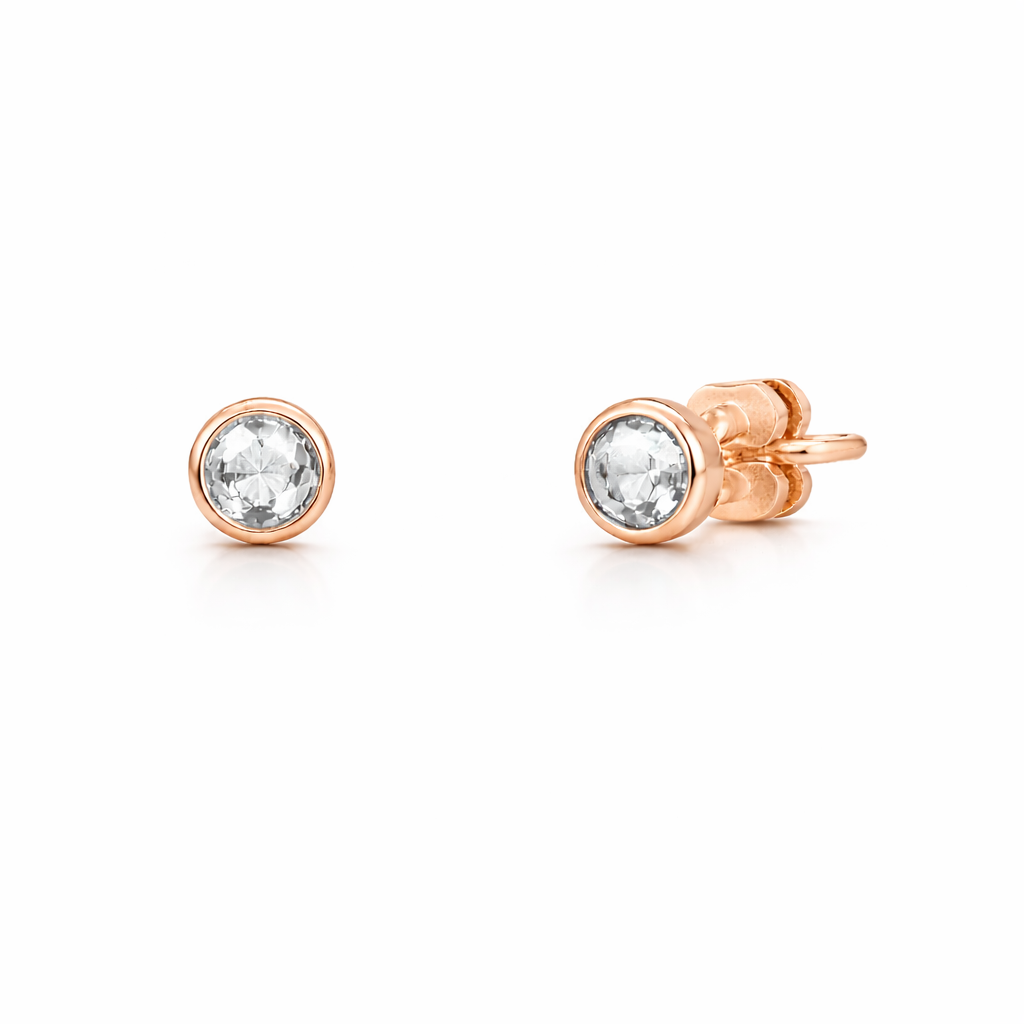 Sterling Silver Small Rose Gold Circle CZ Studs