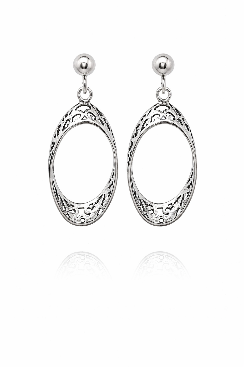 Sterling Silver Hollow Oval Filigree Earrings
