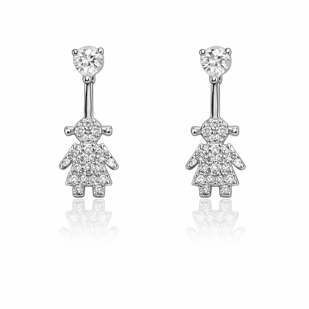 Sterling Silver CZ Girl Earrings