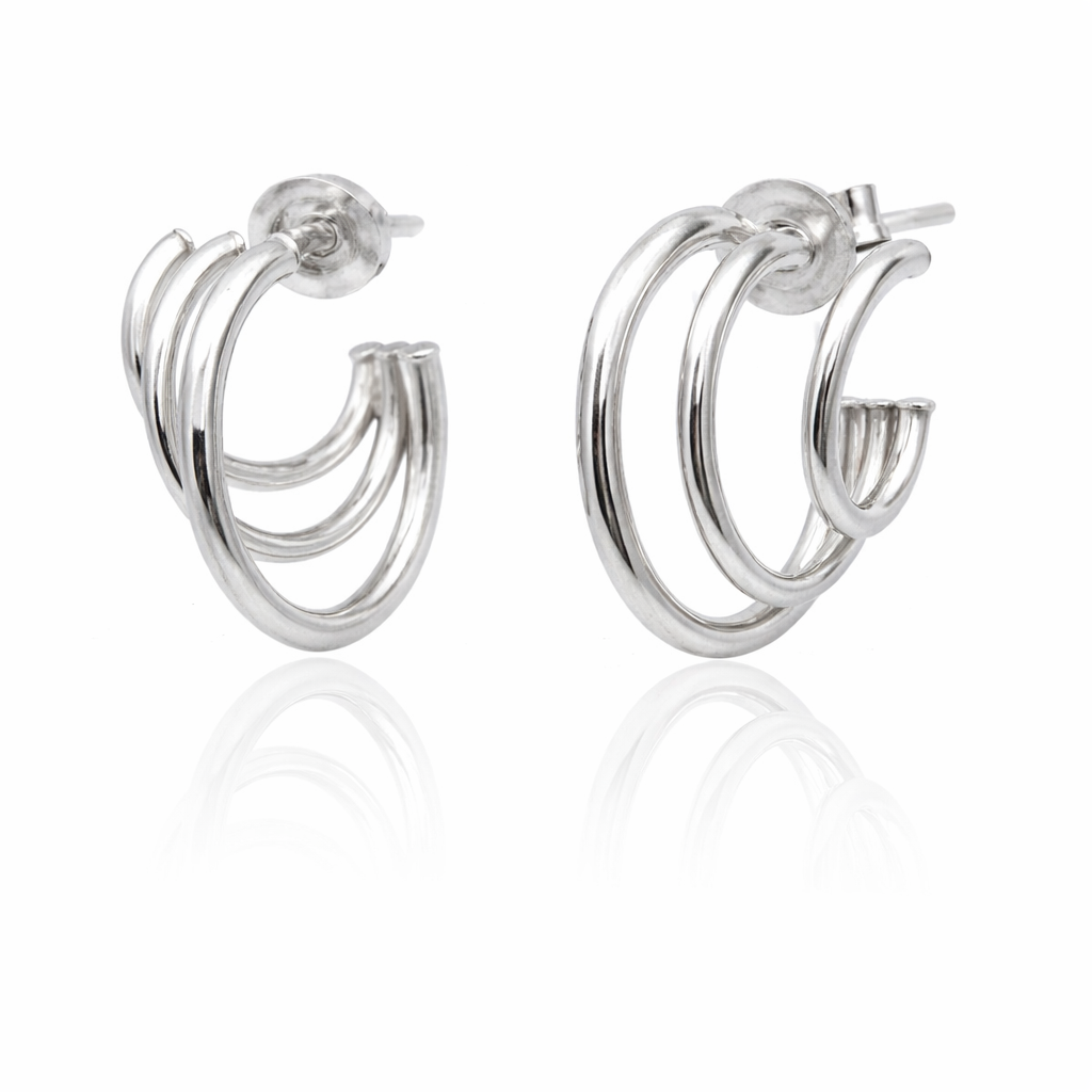 Sterling Silver Triple Hoop Huggie Earrings