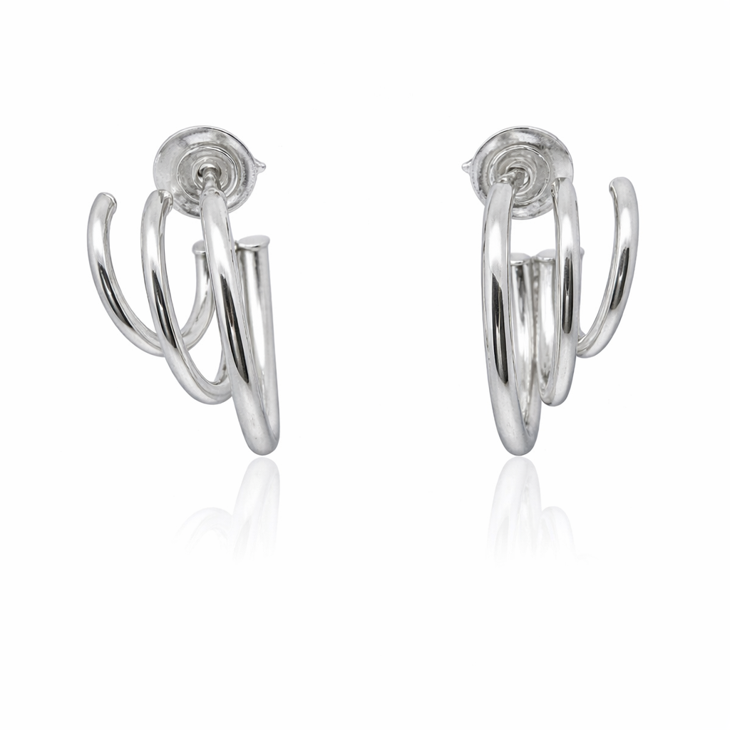 Sterling Silver Triple Hoop Huggie Earrings