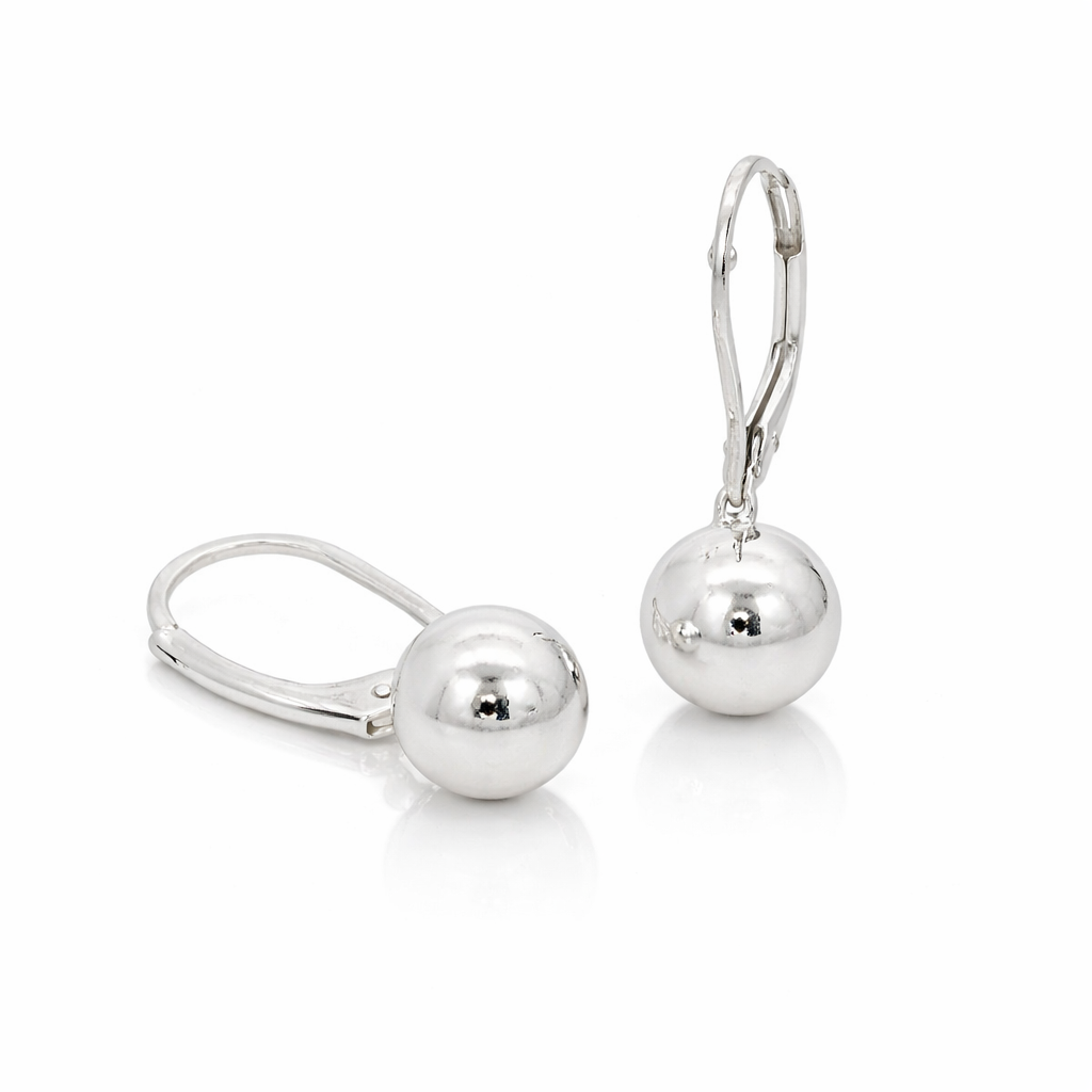 Sterling Silver Leverback Dangling Ball Earrings