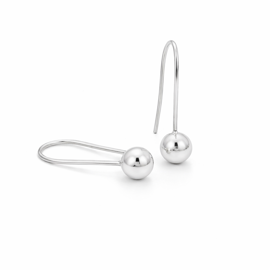 Sterling Silver Dangling Ball Attached Wire Earrings