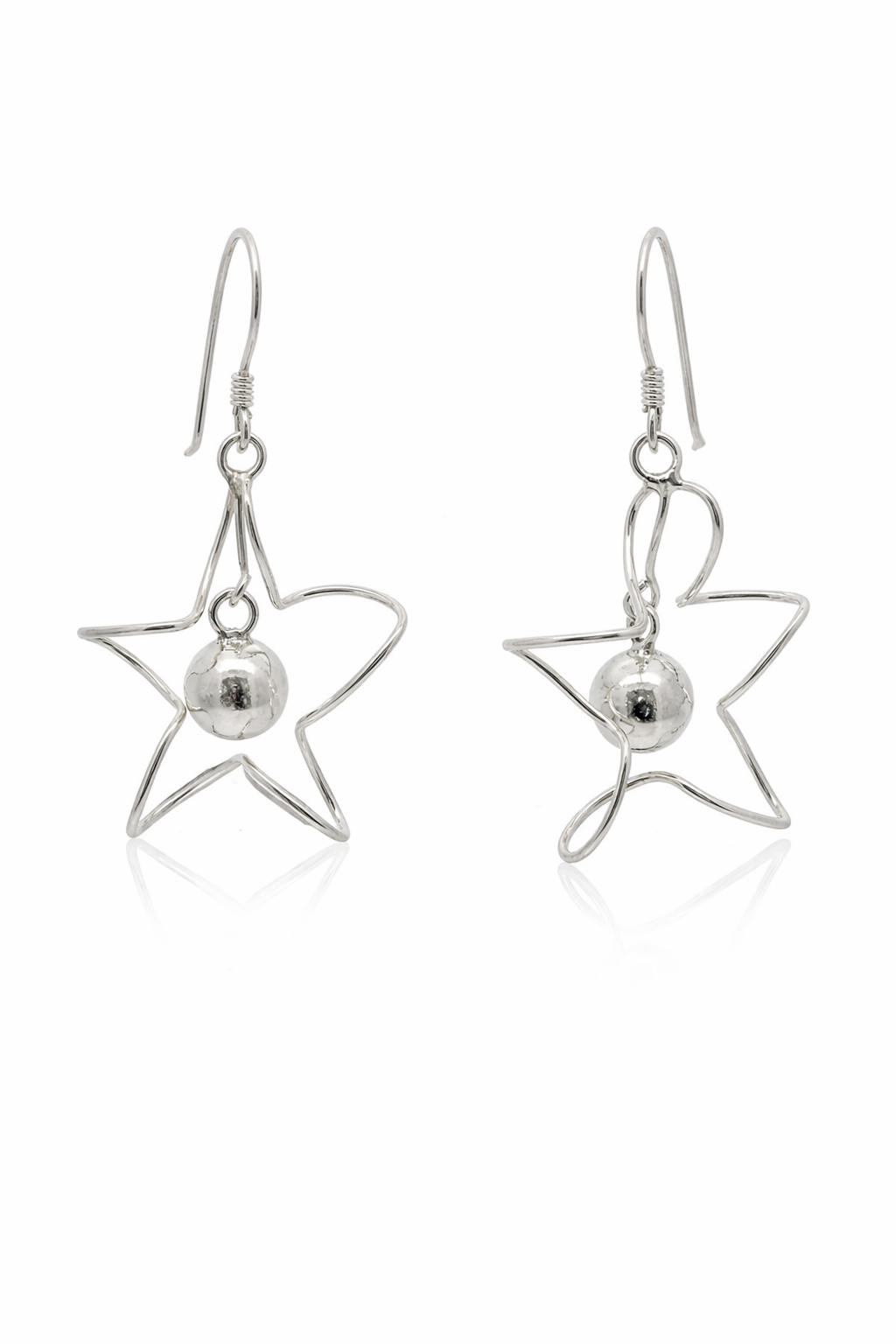 Sterling Silver Star W/ Dangling Ball Earrings