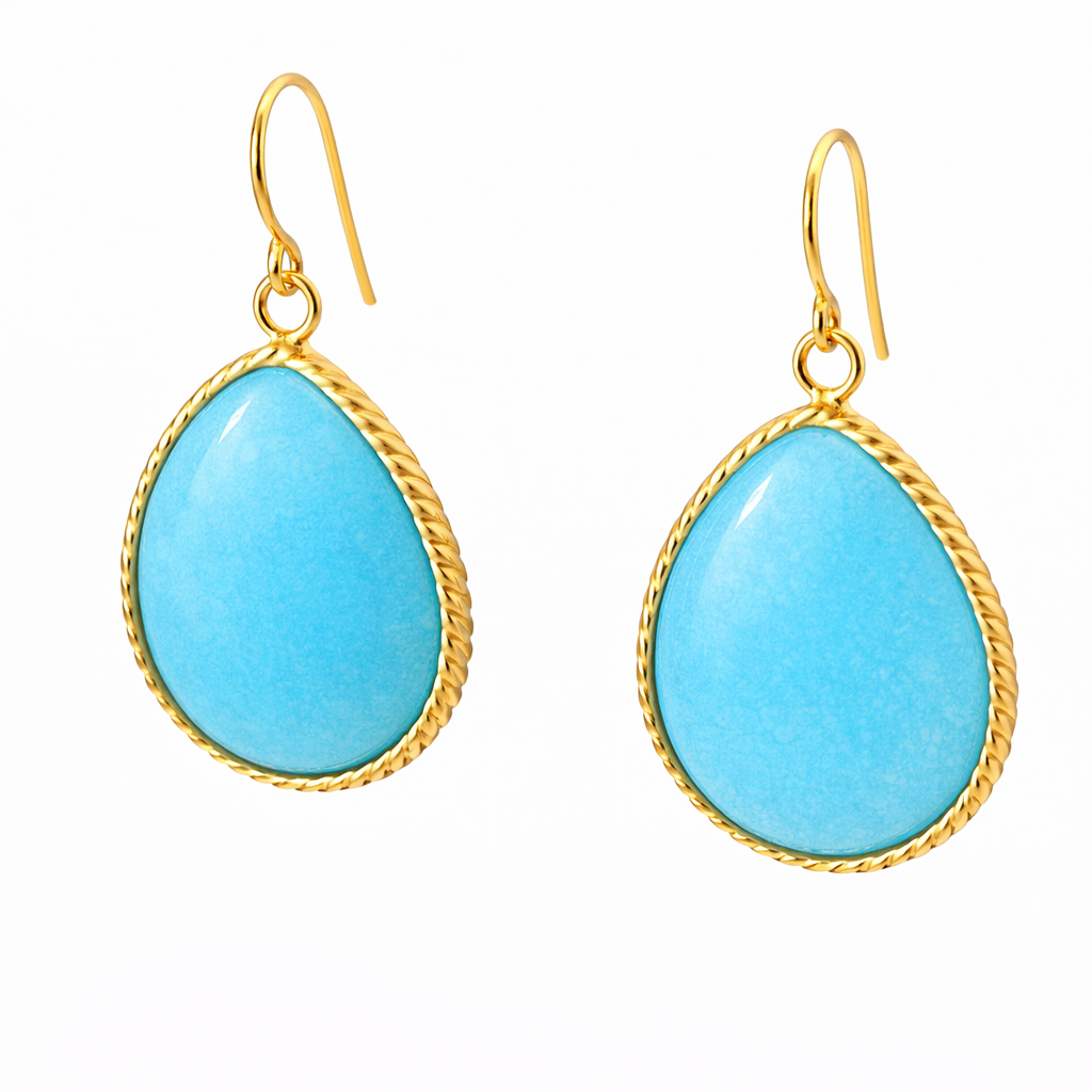 Sterling Silver Colored Teardrop W/ Gold Trim Dangling Earrings