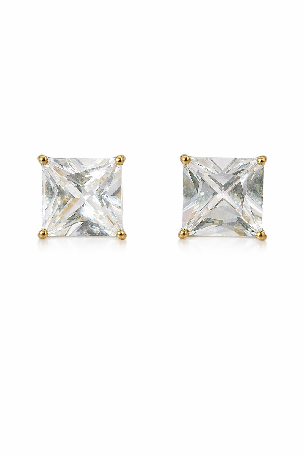 Sterling Silver Gold Plated Square CZ Studs