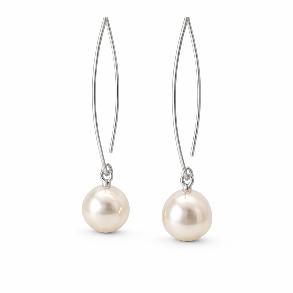 Sterling Silver Dangling Pearl Fish Hook Earrings