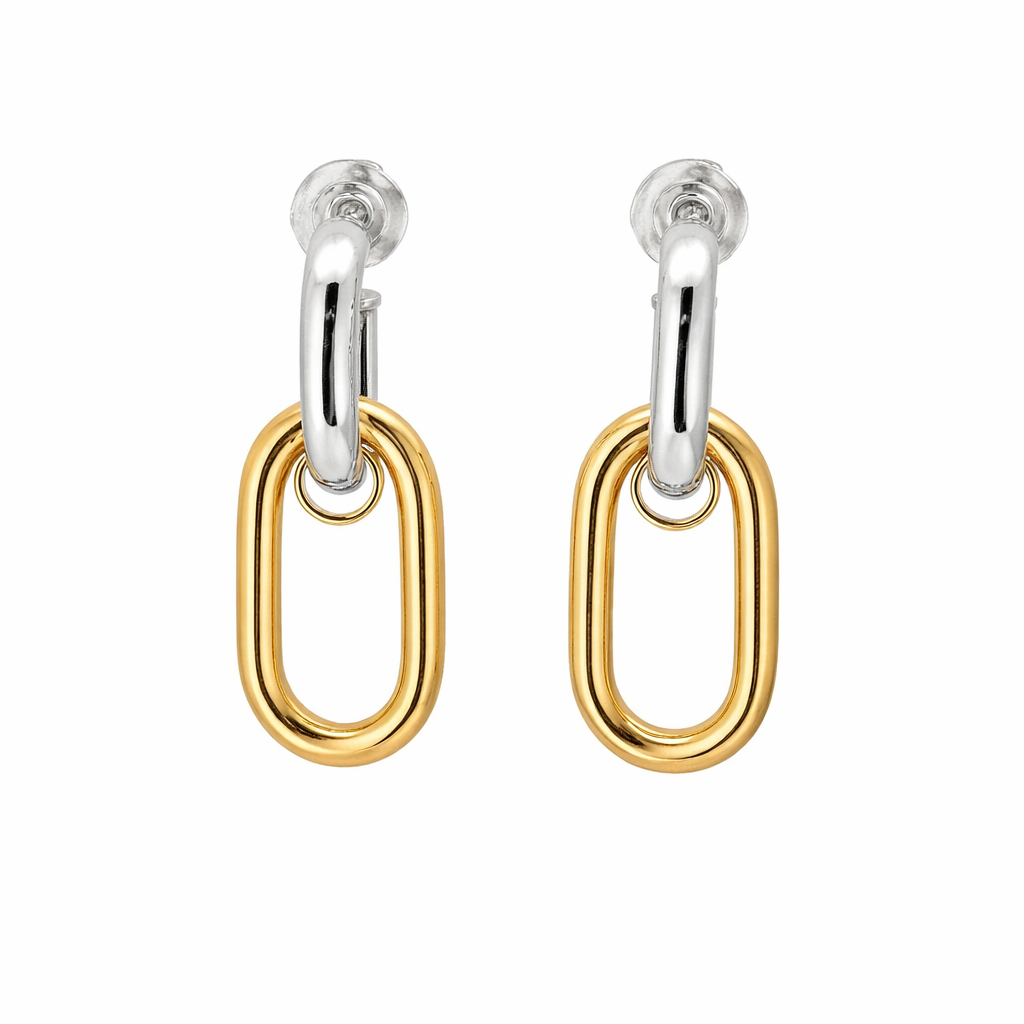 Sterling Silver Gold Plated Oval Link Dangling Earrings