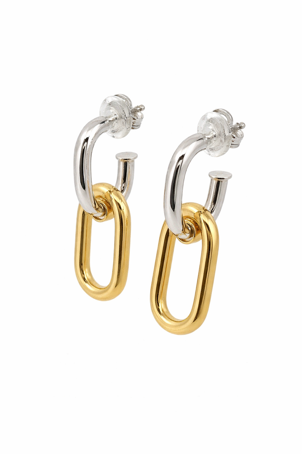 Sterling Silver Gold Plated Oval Link Dangling Earrings