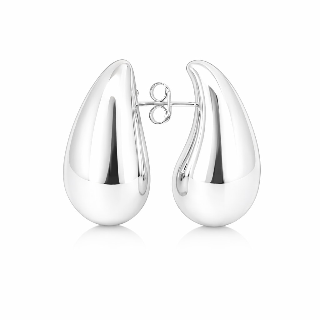 Sterling Silver Medium Puffed Teardrop Earrings