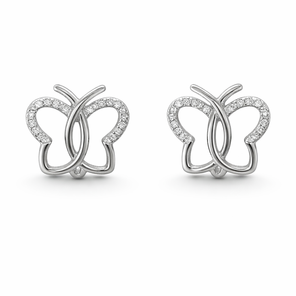 Sterling Silver CZ Cut-Out Butterfly Huggie Earrings