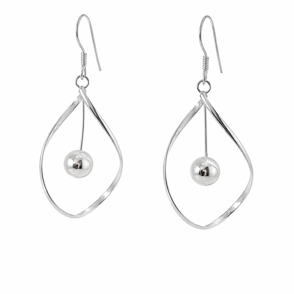 Sterling Silver Teardrop W/ Ball Dangling Earrings
