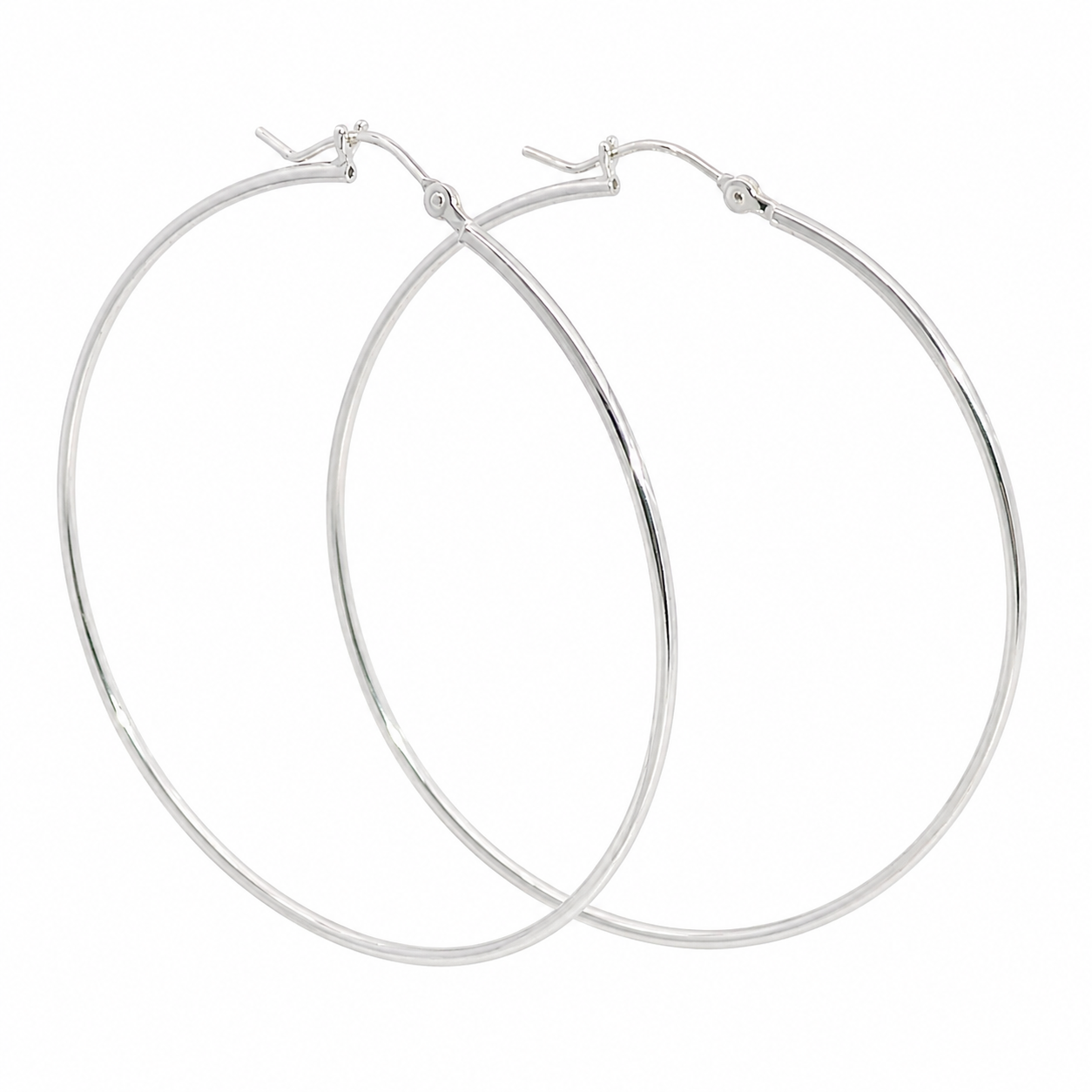 Sterling Silver 1.25MM Thick 50MM Wide Thin Snap-On Hoops