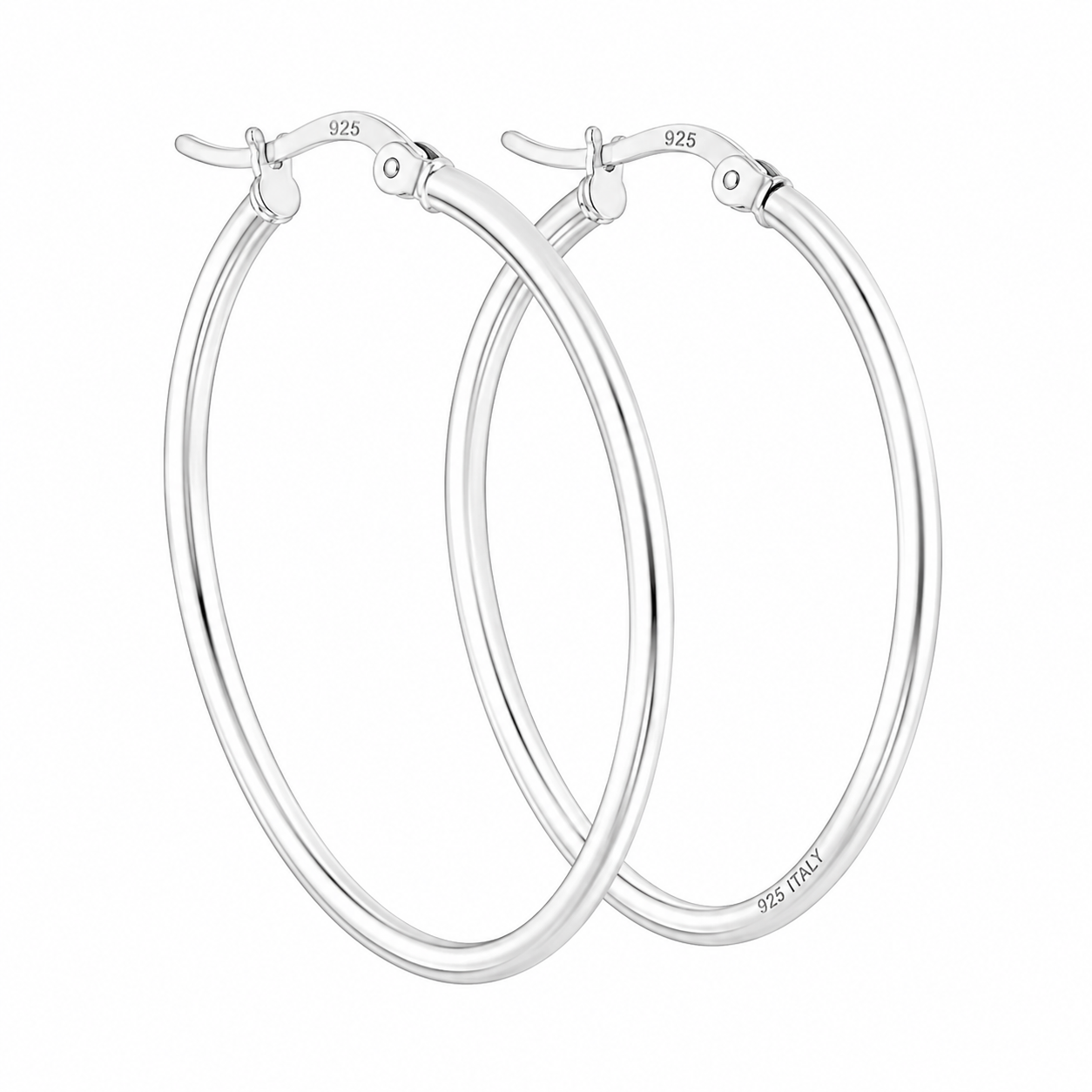 Sterling Silver 2MM Thick 40MM Wide Simple Snap-On Hoops