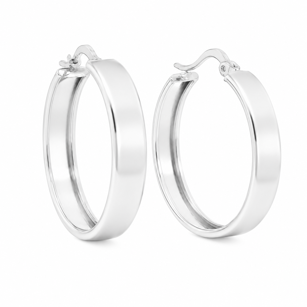 Sterling Silver 1.5MM x 5.5MM Thick - 25MM Wide Flat Thin Snap-On Hoops