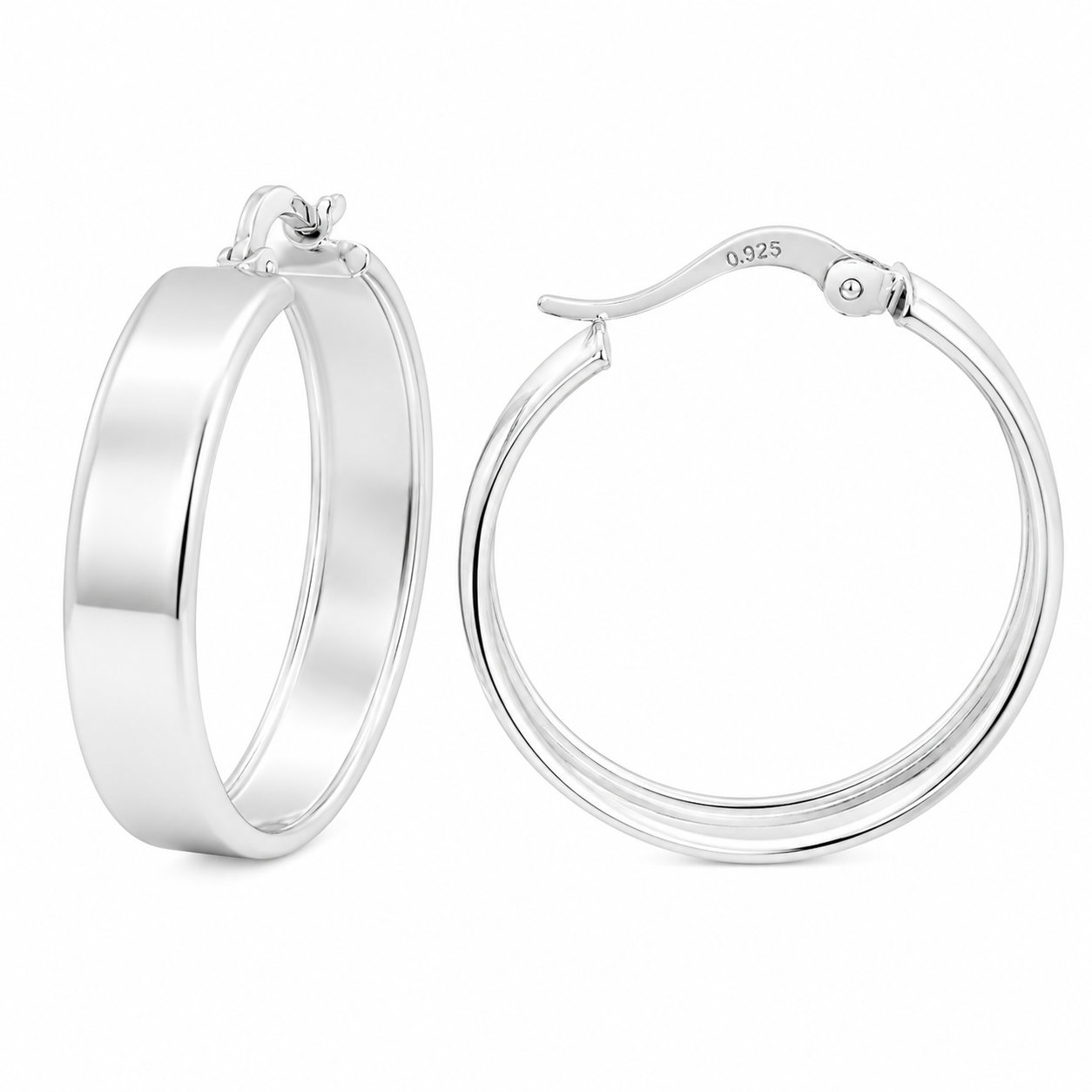 Sterling Silver 1.5MM x 5.5MM Thick - 25MM Wide Flat Thin Snap-On Hoops
